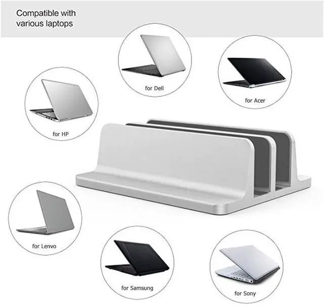 Alt view image 6 of 6 - VODOOL Metal Vertical Laptop Stand Adjustable Aluminum Alloy Dual Slot Notebook Holder Multifunctional for Computer Tablet Books