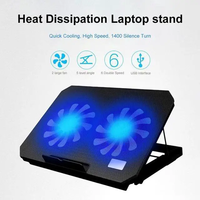 Alt view image 4 of 6 - USB Port 2 Cooling Fans Laptop Cooler Pad Notebook Adjustable Angle Stand Holder