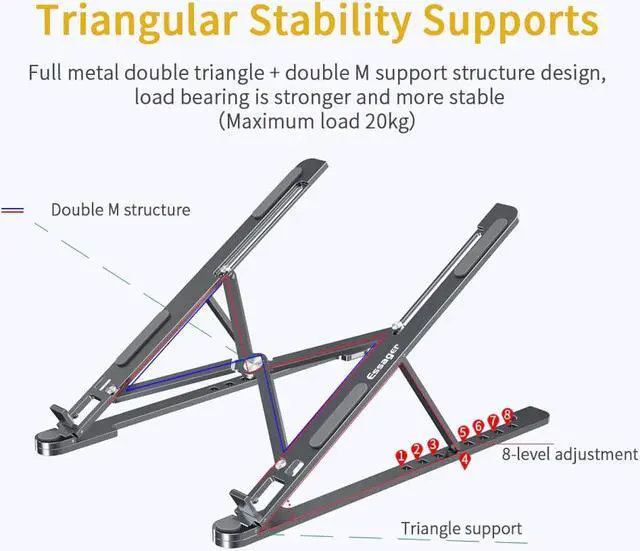 Alt view image 5 of 6 - Essager Portable Laptop Holder Foldable Laptop Stand Aluminium Table Desk Laptop Riser Support for MacBook Notebook PC Computer