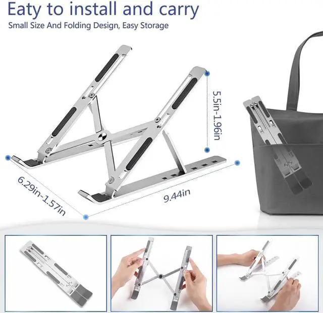 Alt view image 3 of 6 - Folding Adjustable Laptop Stand Holder for11-17.3 MacBook Notebook Aluminum Alloy Cooling Universal Non Slip Laptop Stand Rack