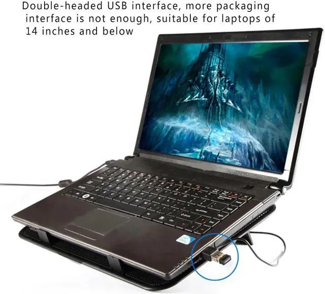 Alt view image 2 of 6 - 14 inch Notebook Cooler 5v Dual Fan USB External Laptop Cooling Pad Slim Stand High Speed Silent Metal Panel Fan