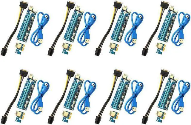 Main image of 8-Pack Ver006C Mining Dedicated PCIe Riser Cable Card Riser Adapter Cryptocurrency PCI Express 1X to 16X Extender Mining Rig 60cm USB 3.0 6Pin Power