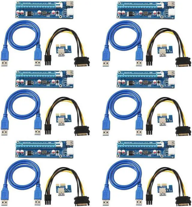 Main image of 6-Pack Ver006C Mining Dedicated PCIe Riser Cable Card Adapter Cryptocurrency PCI Express 1X to 16X Extender Mining Rig 60cm USB 3.0 6Pin Power