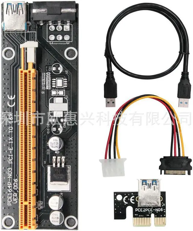 Alt view image 4 of 4 - 6pcs Version 006 PCIe PCI-E PCI Express Riser Card 1x to 16x USB 3.0 Data Cable SATA PCIE Riser Cards 60CM