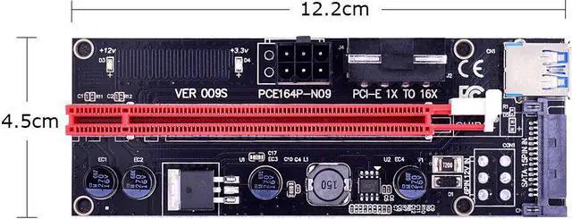 Alt view image 2 of 6 - 6Pack Dual LED VER009S PCI-E Riser Card 009S PCI Express 1X to 16X Extender 60CM USB 3.0 Cable for Bitcoin Miner Mining