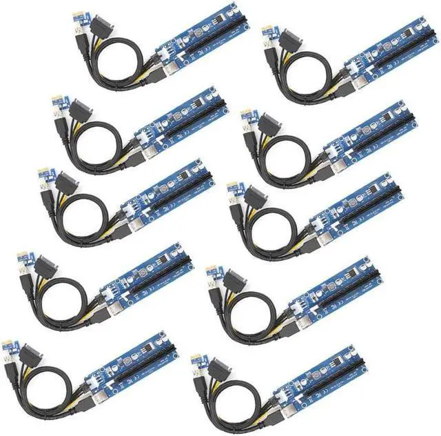 Main image of 10-Pack Ver006C Mining Dedicated PCIe Riser Cable Card Riser Adapter Cryptocurrency PCI Express 1X to 16X Extender Mining Rig 60cm USB 3.0 6Pin Power