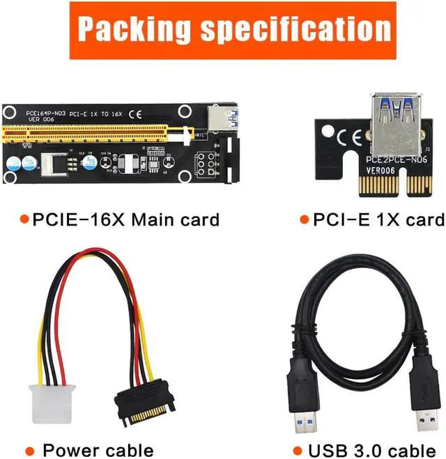Alt view image 6 of 6 - 6Pack PCI-E Extender PCI Pcie Express Riser Card 1x to 16x USB 3.0 Cable SATA To 4Pin IDE Molex For Mining Bitcion Miner