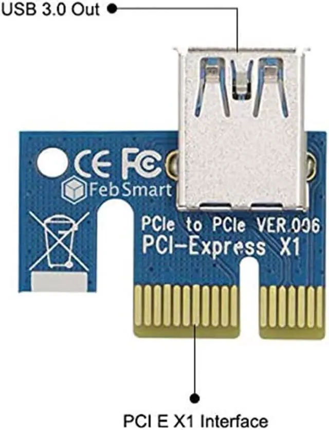 Alt view image 2 of 4 - 6-Pack 006C PCIe PCI-E PCI Express Riser Card 1x to 16x USB 3.0 Data Cable Adapter SATA to 6 pin for Bitcoin Mining