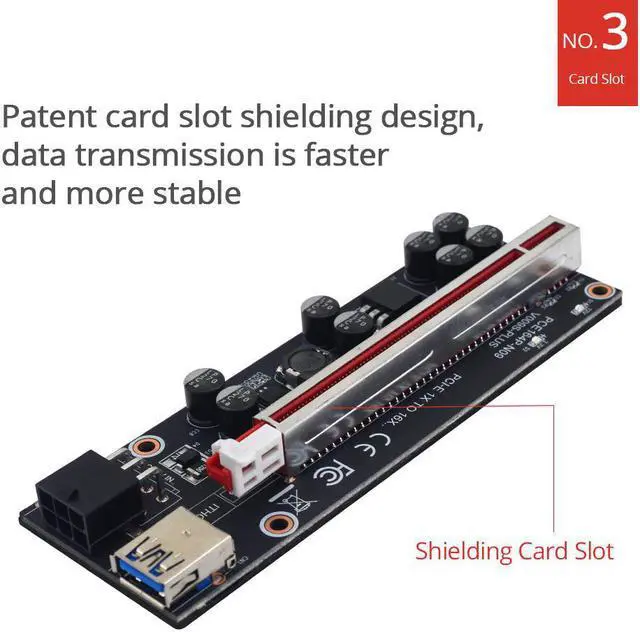 Alt view image 3 of 6 - VER009S Plus PCIE Riser Card 009s PCI-E PCI Express Adapter Molex 6Pin SATA USB 3.0 Cable 1X to 16X Extender