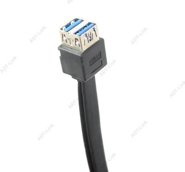 Alt view image 3 of 6 - Misskit USB 3.0 Cable High Speed 20Pin 2 Port USB3.0 Hub USB 3.0 Front Panel Adapter Cable with Fixed Foot for PC Desktop Computer Black
