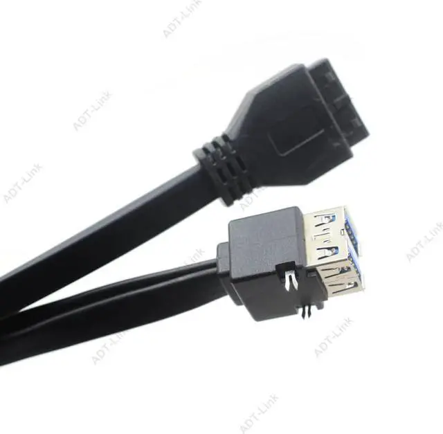 Alt view image 5 of 6 - Misskit USB 3.0 Cable High Speed 20Pin 2 Port USB3.0 Hub USB 3.0 Front Panel Adapter Cable with Fixed Foot for PC Desktop Computer Black