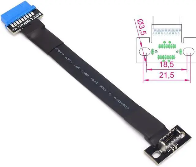 Alt view image 5 of 5 - Misskit  FPV USB 3.0 USB-E To Int.19 Pin TYPE-E 20Pin Header FPC Flat Extension Adapter Ribbon Cable EMI shielding(27.55")