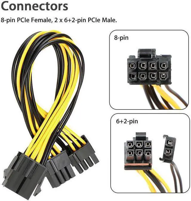 Alt view image 2 of 6 - Misskit 5-Pack PCI-E 8Pin to 2X 8 Pin (6+2) Power Splitter Cable for PCIE PCI Express Image Card Y - Splitter Extension Cable 18AWG(40cm/15.74")