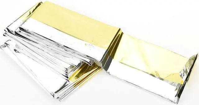 Alt view image 2 of 2 - 5 Packs Emergency thermal blanket outdoor waterproof survival blanket aluminum foil hot space emergency rescue curtain military blanket(silver-gold)
