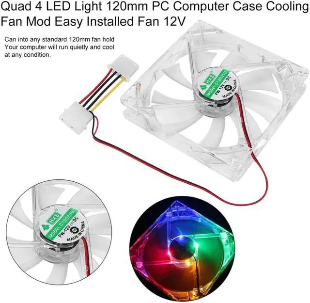 Alt view image 6 of 6 - PC Computer Fan Quad 4 LED Light 120mm PC Computer Case Cooling Fan Mod Quiet Molex Connector Easy Installed Fan 12V