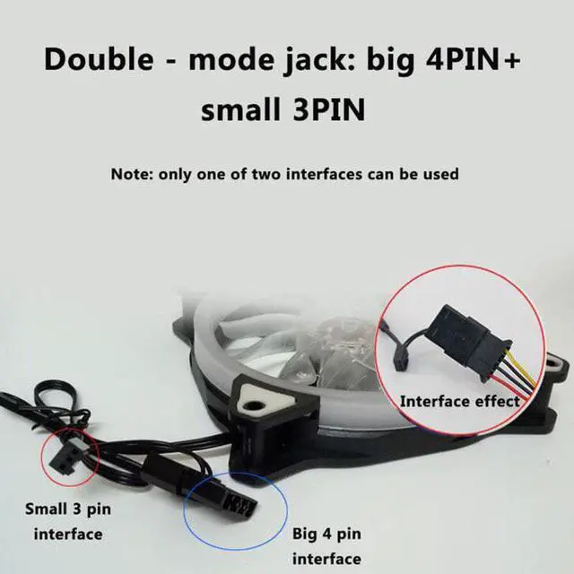 Alt view image 3 of 6 - 120mm LED Cooling Fan 12V 4Pin to 3Pin RGB Ultra Quiet Computer PC CPU Cooler NC99