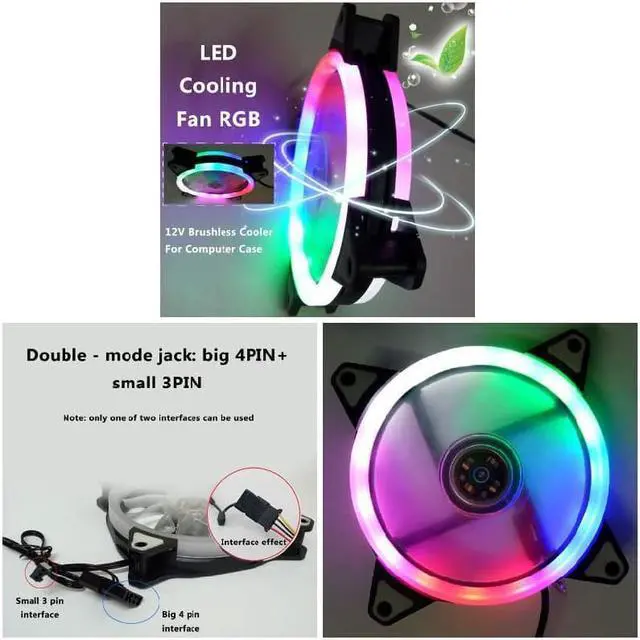 Alt view image 4 of 6 - 120mm LED Cooling Fan 12V 4Pin to 3Pin RGB Ultra Quiet Computer PC CPU Cooler NC99
