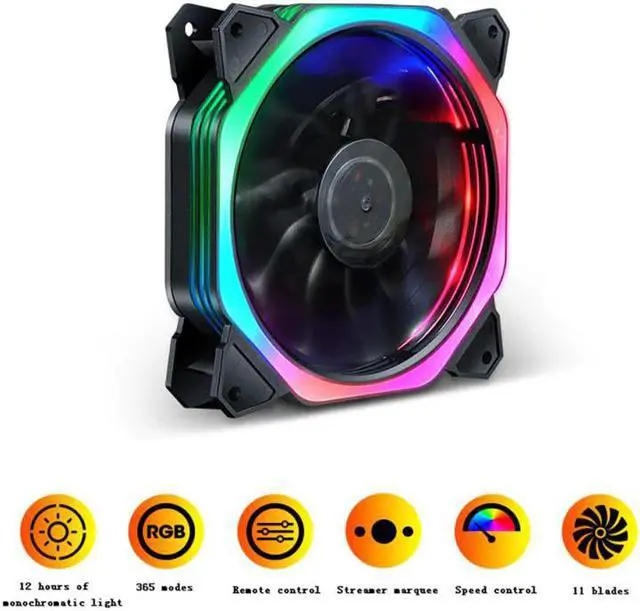 Alt view image 2 of 6 - 120mm Colorful RGB LED Cooling Fan Computer PC Host Chassis Cooler Fans With 11 Fan Blades Ultra Quiet