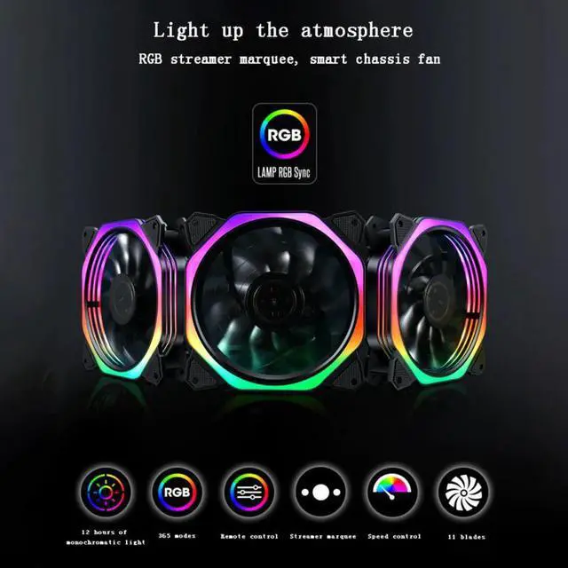 Alt view image 5 of 6 - 120mm Colorful RGB LED Cooling Fan Computer PC Host Chassis Cooler Fans With 11 Fan Blades Ultra Quiet