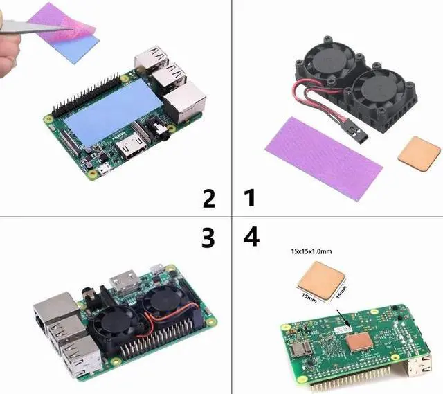 Alt view image 4 of 6 - 1 Piece Heat Sink Dual Cooler Ultimate Cooling Fan with Copper Heatsink For Raspberry Pi 3 Pi 2 Model B B+ NESPi