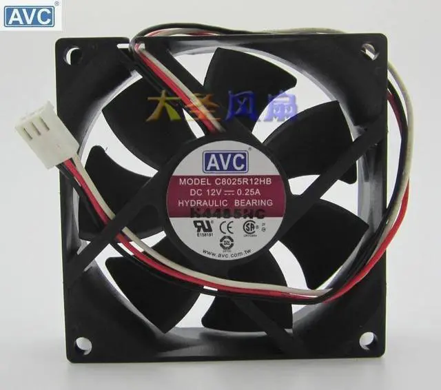 Main image of For AVC C8025R12HB 8025 80mm DC 12V 0.25A chassis cooling fan motherboard 3P plug