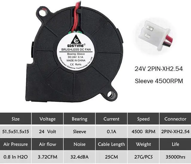 Alt view image 6 of 6 - 1 Piece DC 24V 50mm x 15mm 2Pin Centrifugal Blower Fan PC Cooling Turbo Cooler 5cm 5015 Bearing Air Fan 4500RMP