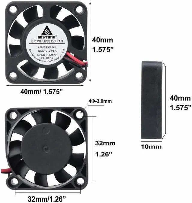 Alt view image 4 of 6 - 2 Pieces 4cm 40mm x 10mm 2Pin DC Brushless Cooling Cooler Fan 24V Small Mute Fan 40mmx40mmx10mm 4010