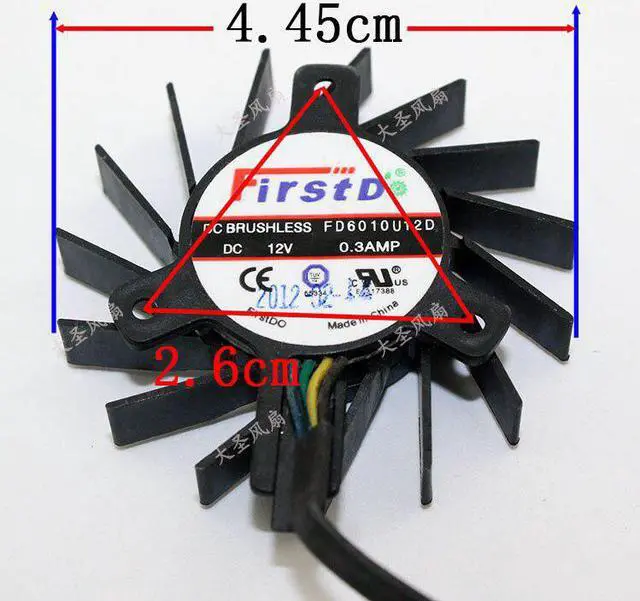 Alt view image 4 of 4 - for Firstdo FD6010U12D DC 12V 0.3A Graphics Card Cooling Fan Diameter 45MM Pitch 26x26MM