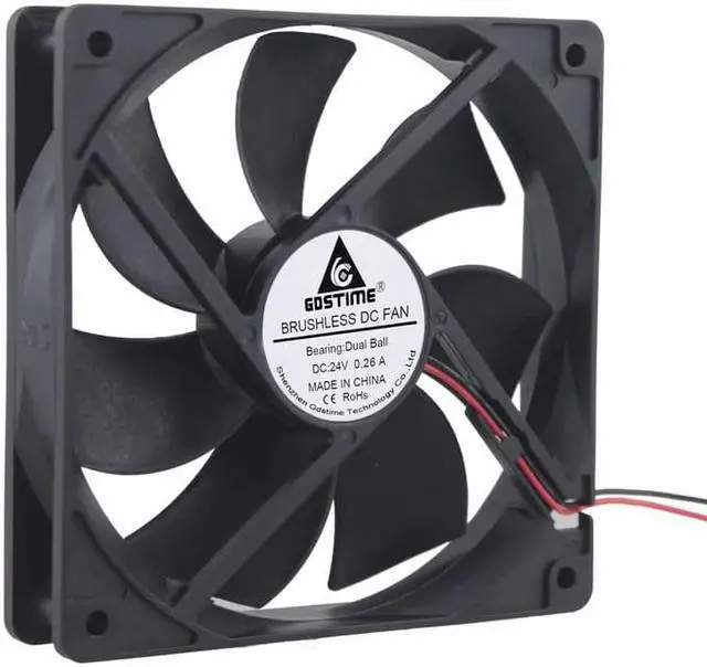 Alt view image 2 of 6 - 1 Piece 24V Ball Bearing DC Cooling Fan 120*120*25mm High Speed Computer PC Case Radiator 120mm x 25mm 2Pin 0.26A 12025