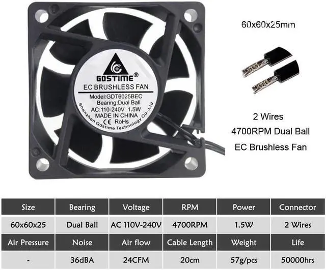 Alt view image 5 of 6 - Ball 6cm 60mm EC Fan 60mm x 60mm x 25mm EC Brushless Fan 110V 115V 120V 130V 220V 240V Axial Cooling Industry Fan
