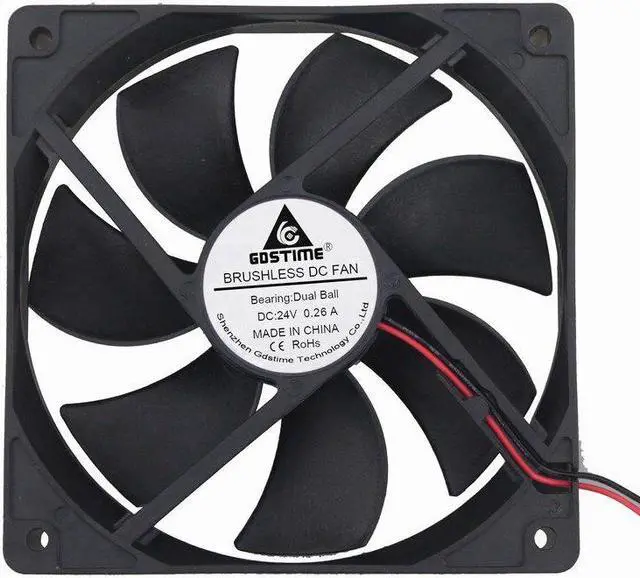 Alt view image 5 of 6 - 1 pcs 2 Wire 120x120x25mm DC 24V Two Balls Brushless Axial Flow Cooler Cooling Fan 120mm x 25mm High Speed 3000RPM 12025