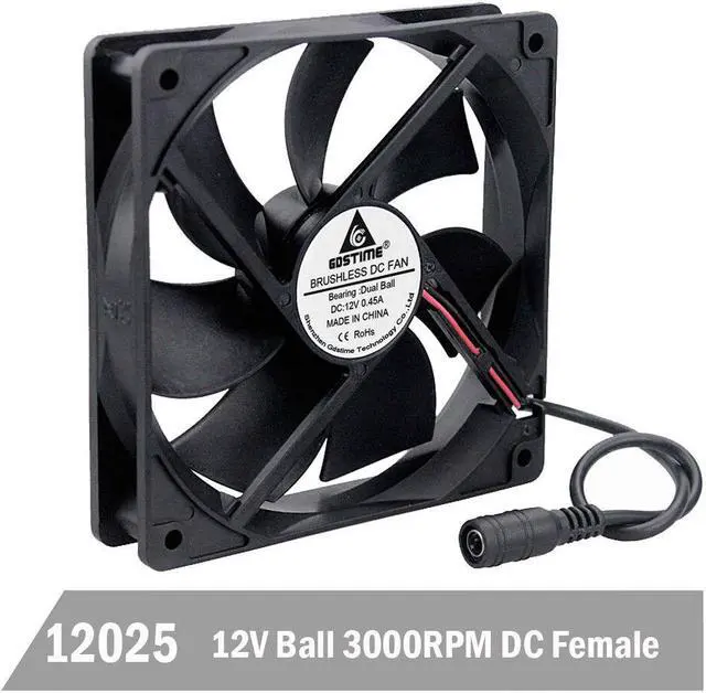 Main image of 12V Ball 120mm 120x120x25mm Cooling Fan DC Female 5.5X2.1MM Connector Cooler Fan PC Laptop Computer Case Fan