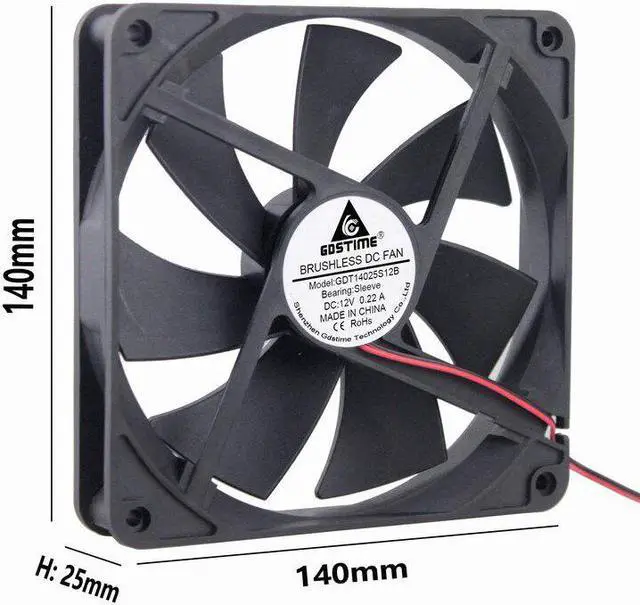 Alt view image 3 of 6 - 2 pcs 2Pin 14cm 140x140mm 5.5 inch 12V Brushless DC Fan Computer PC Case Cooler Cooling Radiator 140mm x 25mm
