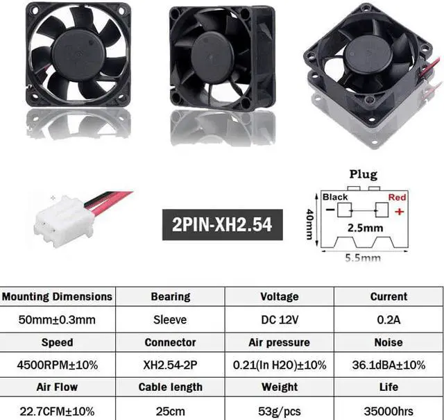 Alt view image 6 of 6 - 5 Pcs 6cm 60mm x 25mm Silent DC Brushless Cooling Fan 12V PC Computer Case 6025 Motor Cooler 60x60mm 12 Volt 2 Pin