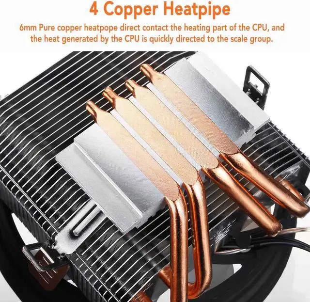 Alt view image 5 of 6 - 120mm LED RGB Fan 4 Heatpipe Radiator CPU Cooler Cooling for Intel LGA 1150/1151/1155/1156/1366/775 for AMD AM3+ AM3 AM2+ AM2
