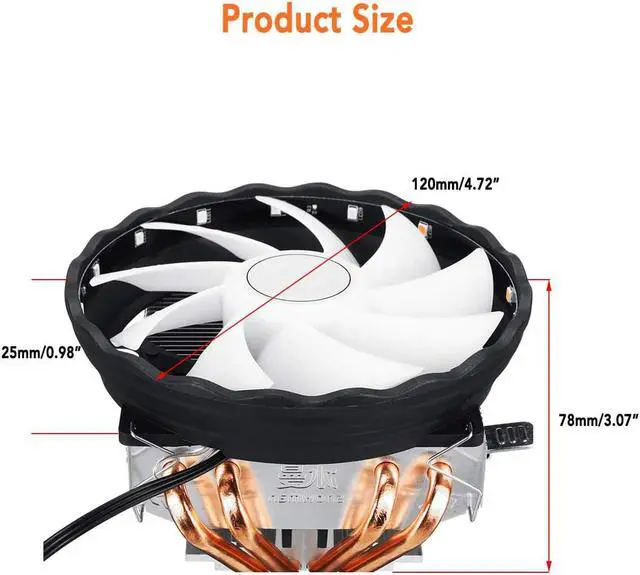 Alt view image 6 of 6 - 120mm LED RGB Fan 4 Heatpipe Radiator CPU Cooler Cooling for Intel LGA 1150/1151/1155/1156/1366/775 for AMD AM3+ AM3 AM2+ AM2