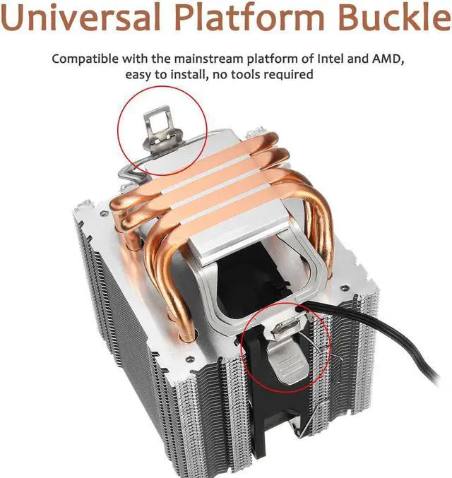Alt view image 4 of 6 - RGB LED CPU Cooler Fan 4pin 4 Heatpipe Dual Tower 12V Cooler Cooling Fan Heatsink for Intel LAG 1155 1156 775 for AMD Socket AM3