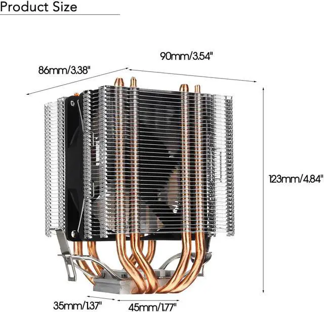 Alt view image 6 of 6 - RGB LED CPU Cooler Fan 4pin 4 Heatpipe Dual Tower 12V Cooler Cooling Fan Heatsink for Intel LAG 1155 1156 775 for AMD Socket AM3