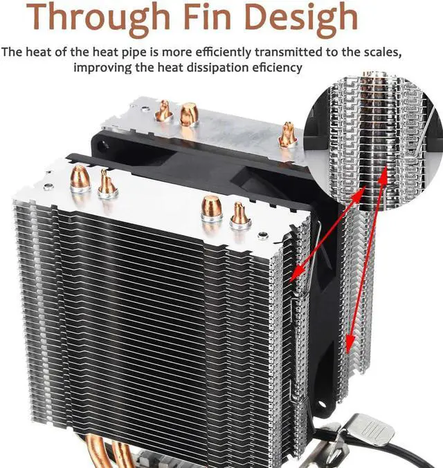 Alt view image 3 of 6 - RGB LED CPU Cooler Fan 4pin 4 Heatpipe Dual Tower 12V Cooler Cooling Fan Heatsink for Intel LAG 1155 1156 775 for AMD Socket AM3