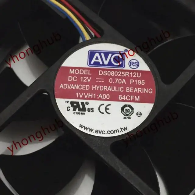 Alt view image 3 of 4 - AVC DS08025R12U P195 DC 12V 0.70A 80X80X25mm 4 Wire Server Cooling Fan