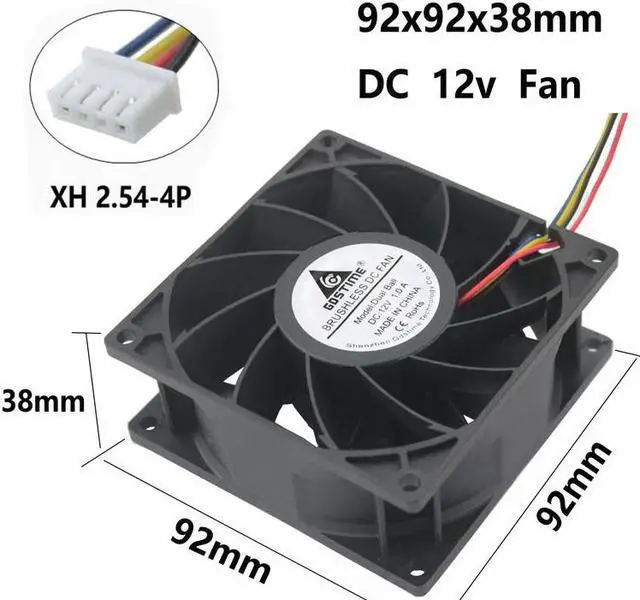 Alt view image 3 of 6 - 1 Piece 92mm Dual Ball 12V PC Case CPU Radiator 9cm 9238 Brushless Computer DC Cooling Fan 90mm x 38mm 4 Pin 4 Wire