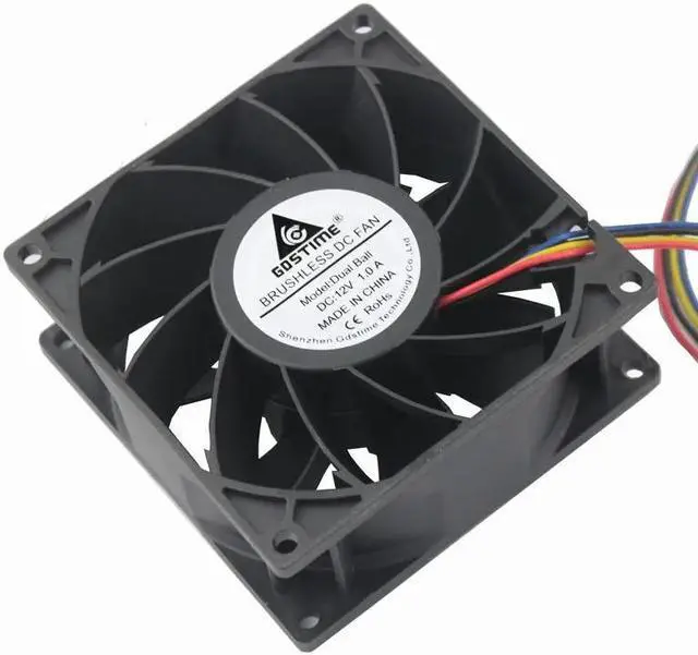 Alt view image 5 of 6 - 1 Piece 92mm Dual Ball 12V PC Case CPU Radiator 9cm 9238 Brushless Computer DC Cooling Fan 90mm x 38mm 4 Pin 4 Wire