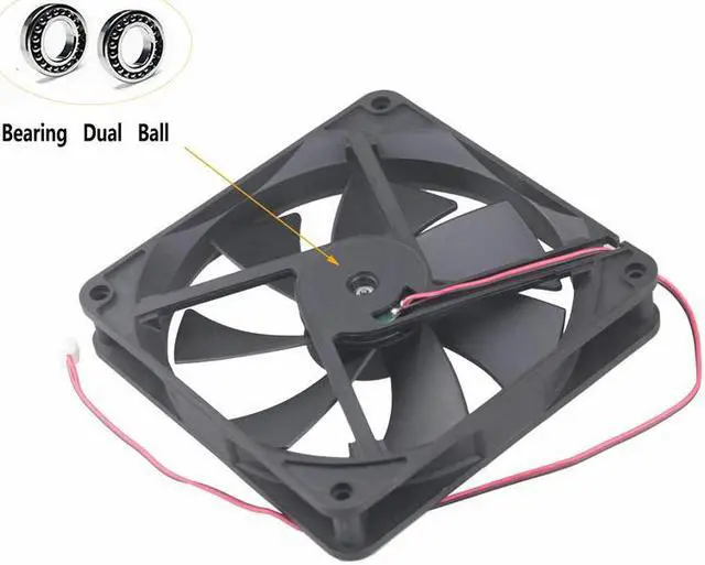 Alt view image 4 of 6 - 2 Pcs 140mm x 25mm 14cm DC 12 Volts Dual Ball Computer Case Brushless Cooler Cooling Fan 12V 140x140x25mm 2Pin 14025B