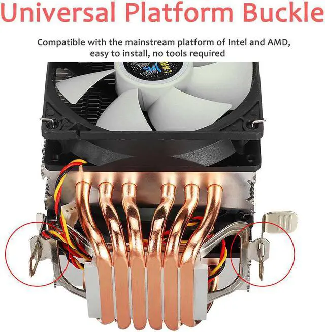 Alt view image 4 of 6 - CPU Cooler 6 Heat Pipes 3pin Dual Fan Cooler Quiet Cooling Fan Heatsink Radiator for LGA 1150/1151/1155/1156/1366/775 for AMD
