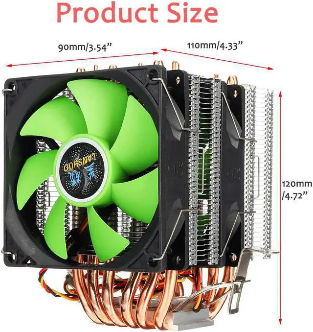 Alt view image 3 of 6 - CPU Cooler 6 Heat Pipes 3pin Dual Fan Cooler Quiet Cooling Fan Heatsink Radiator for LGA 1150/1151/1155/1156/1366/775 for AMD