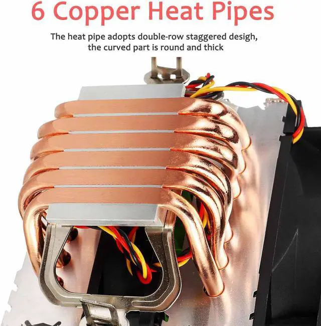 Alt view image 6 of 6 - CPU Cooler 6 Heat Pipes 3pin Dual Fan Cooler Quiet Cooling Fan Heatsink Radiator for LGA 1150/1151/1155/1156/1366/775 for AMD