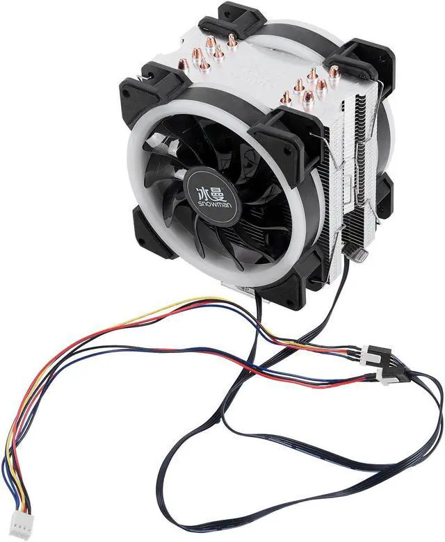 Alt view image 2 of 6 - 4PIN CPU cooler 6 heatpipe RGB LED Double fans cooling 12cm fan LGA775 1151 115x 1366 support Intel AMD