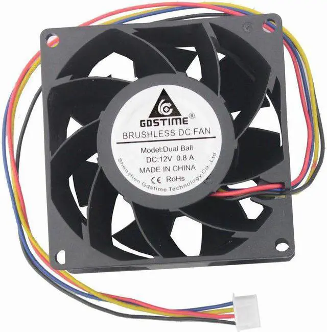 Alt view image 3 of 6 - 2 Pcs DC Brushless Fan 12V 80x80mm 4 Pin Two Ball Bearing Radiator 80mm x 38mm CPU PC Case Cooling Fan 12 Volt 8cm
