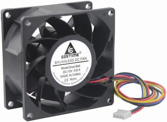 Alt view image 5 of 6 - 2 Pcs DC Brushless Fan 12V 80x80mm 4 Pin Two Ball Bearing Radiator 80mm x 38mm CPU PC Case Cooling Fan 12 Volt 8cm