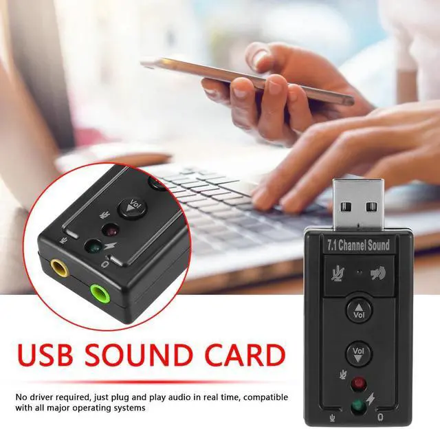 Alt view image 4 of 6 - 7.1 Virtual USB Sound Card External Audio Adapter for Desktop Laptop 3.5mm AUX Headphone Microphone Converter